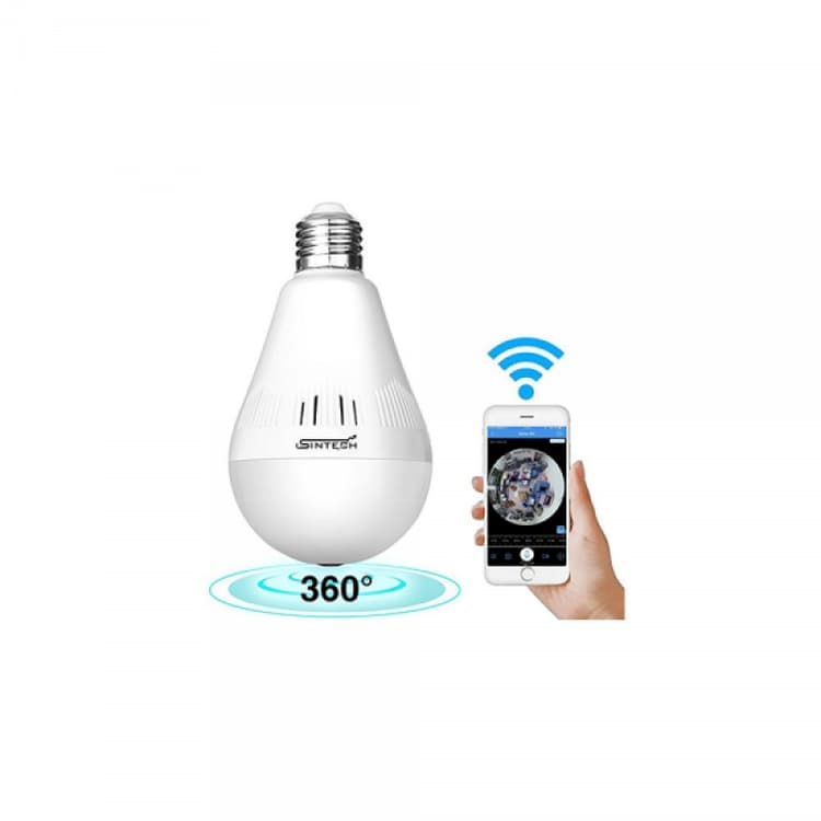 Sintech 1.3MP Fish eye WiFi Bulb Camera with 64GB SD Card Support