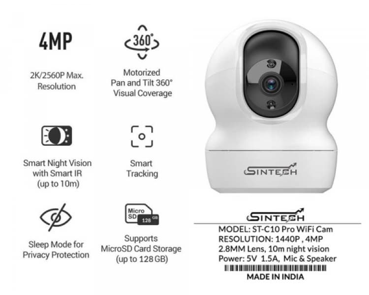 Sintech 4MP Ultra HD WiFi Robot Camera (C10 Pro)